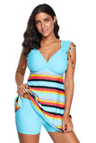 Striped Swimdress Tankini with Shorts