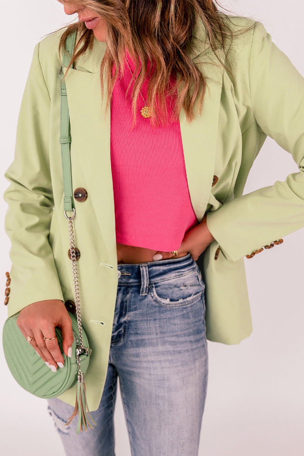 Double Breasted Pocketed Long Sleeve Blazer