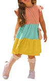 Ruffled Sleeve Colorblock Kid Dress