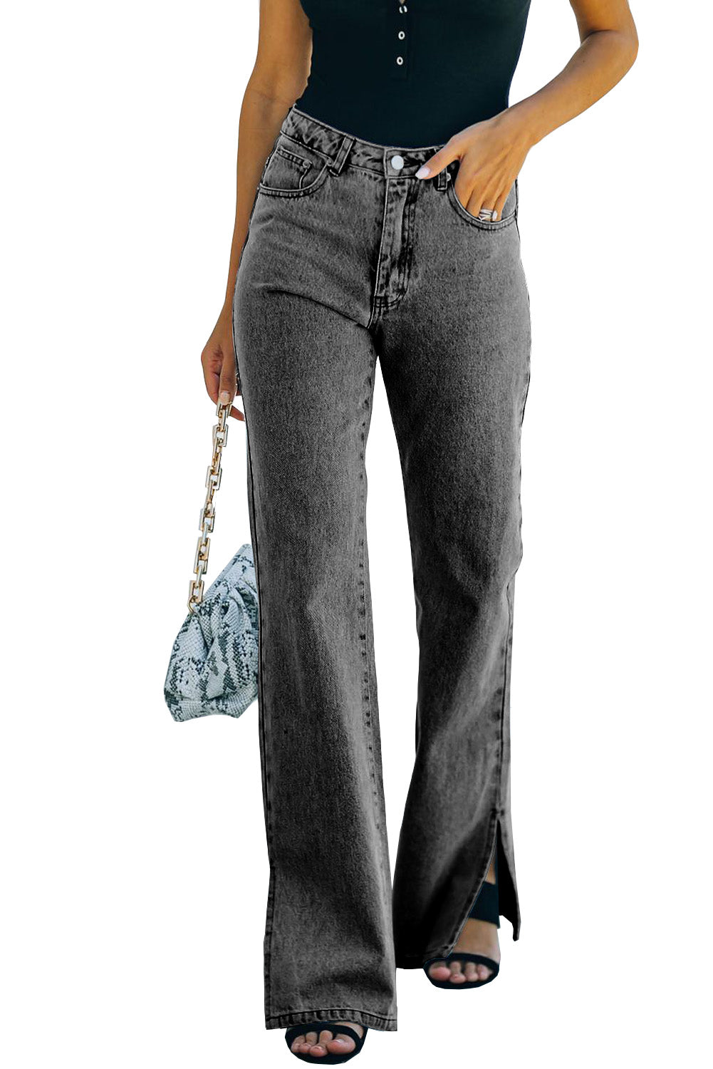 High Rise Slit Anklet Flare Jeans