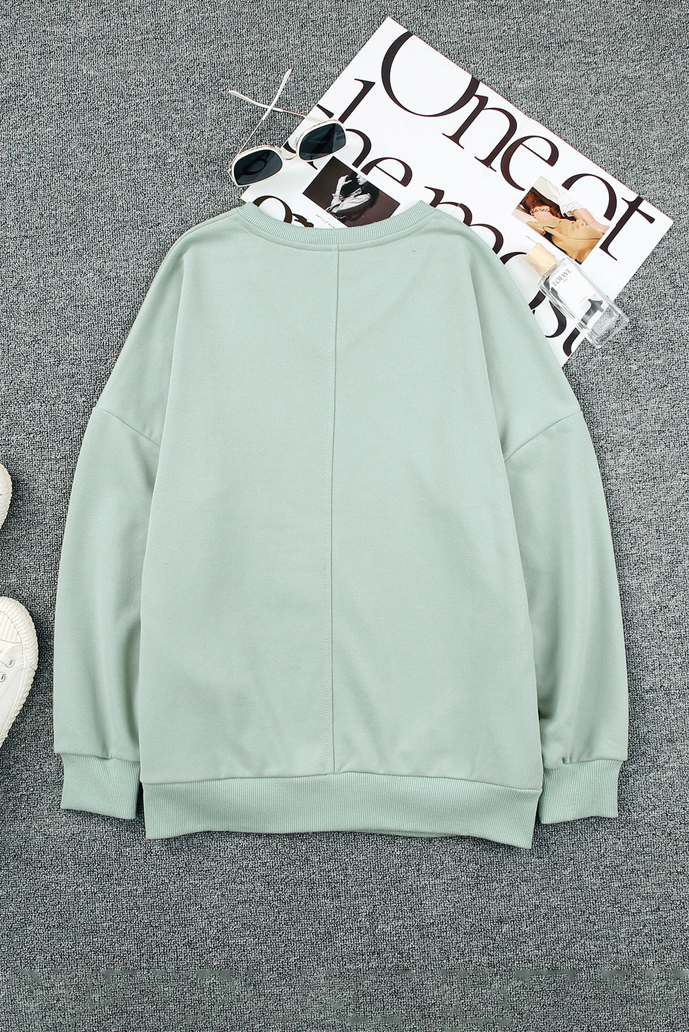 V Neck Drop Shoulder Sweatshirt with Pocket