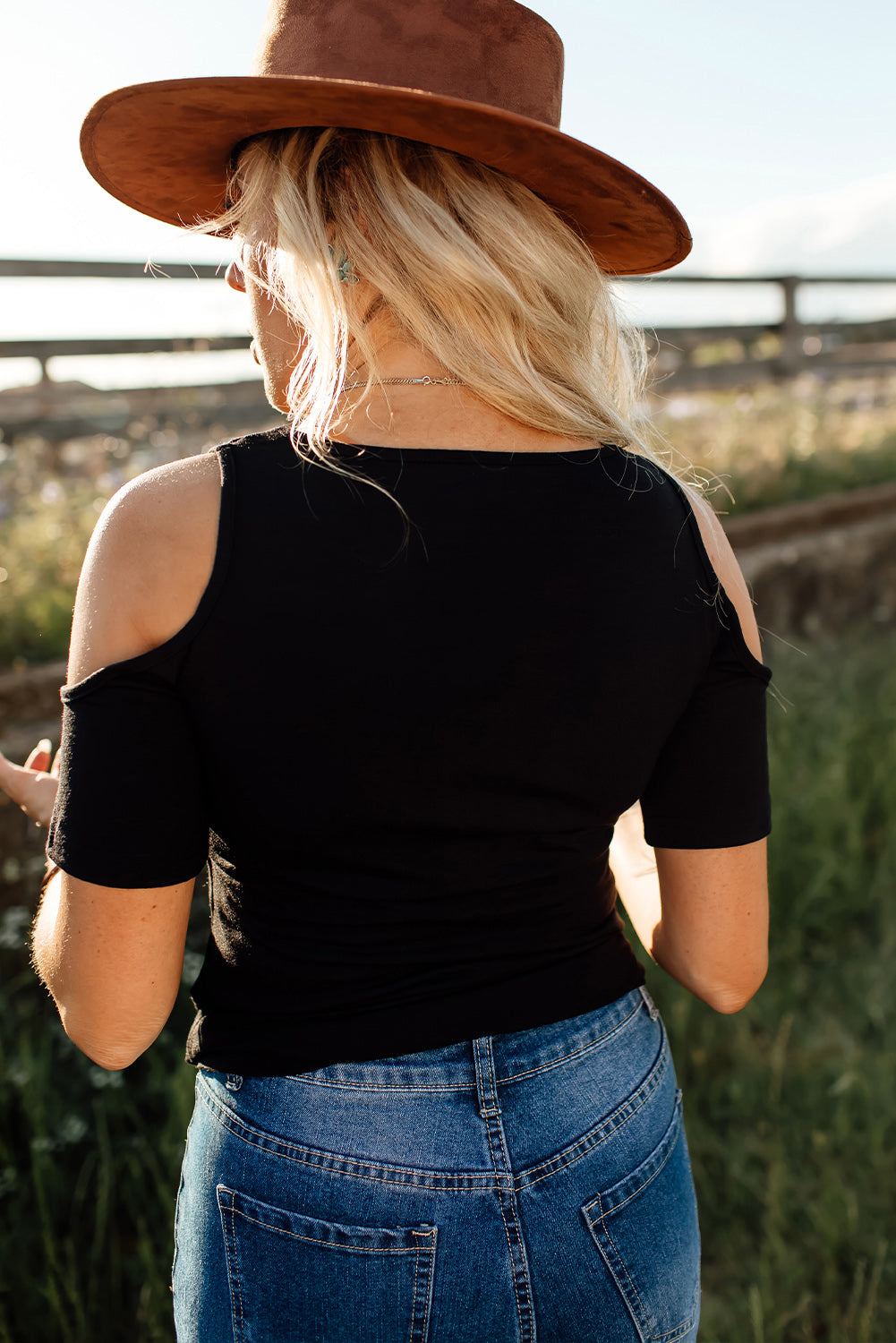 Black Mothers Hood Life Print Cold Shoulder Shirt