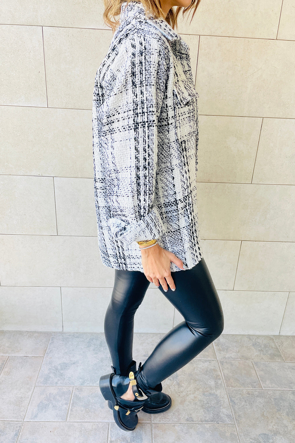 Plaid Print Pocketed Shirt Jacket