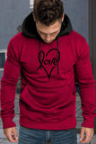 Valentine Love Heart Print Color Block Men's Pullover Hoodie