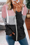 Colorblock Zip Front Hooded Coat