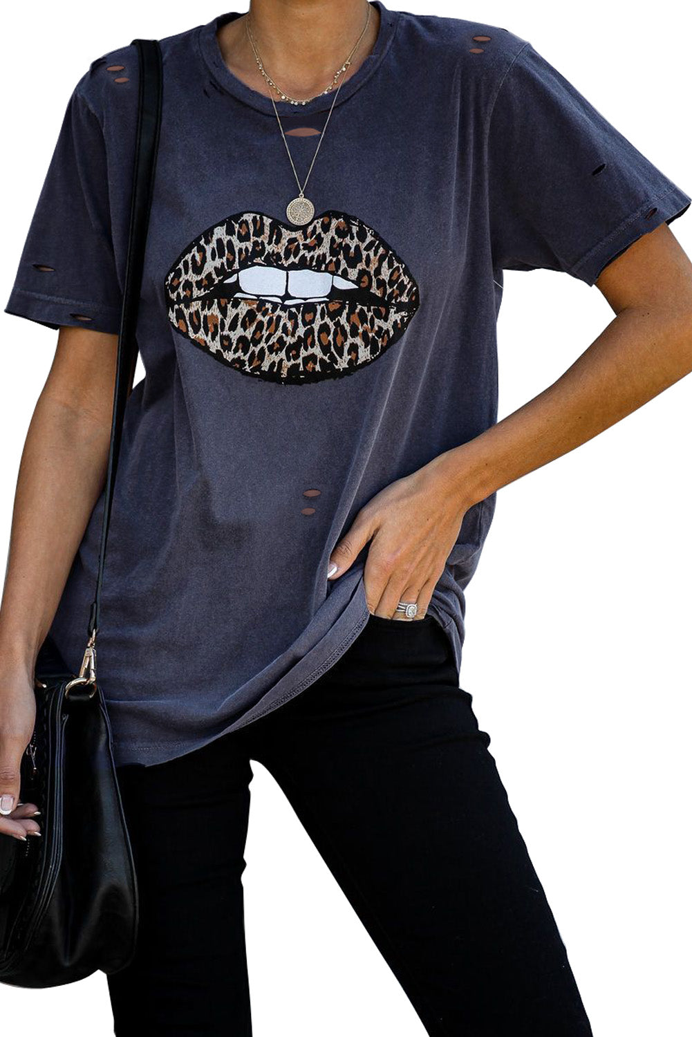 Lip Distressed Cotton Tee