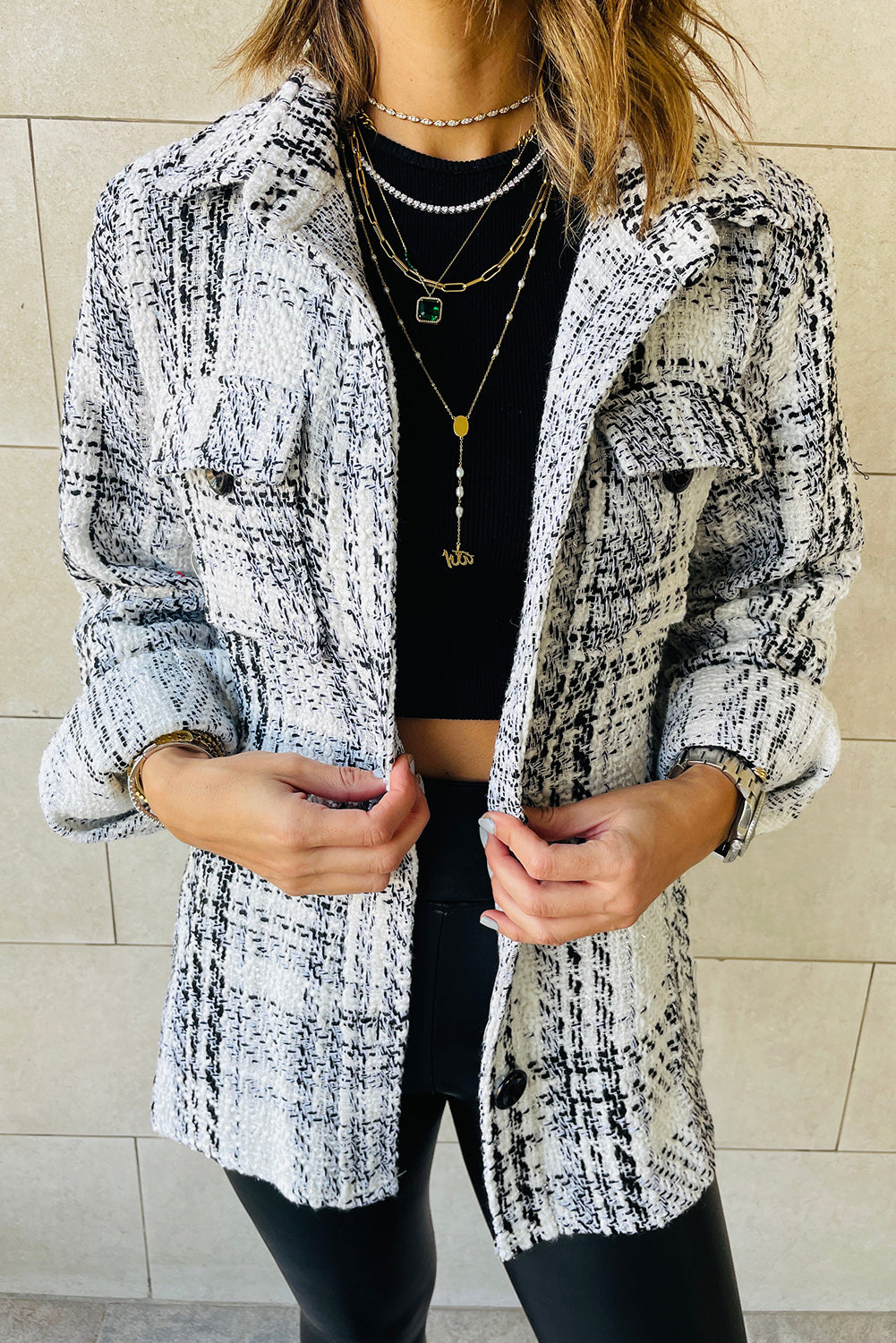 Plaid Print Pocketed Shirt Jacket