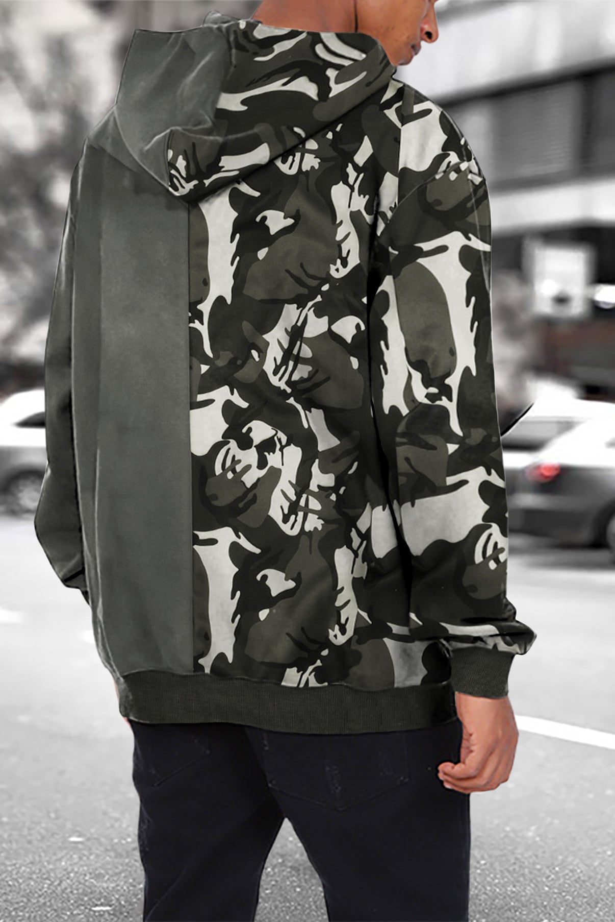 Camo Colorblock Men's Hoodie with Kangaroo Pocket