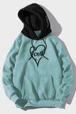 Valentine Love Heart Print Color Block Men's Pullover Hoodie