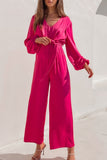 Rose Bishop Sleeve Belted Wide Leg Jumpsuit