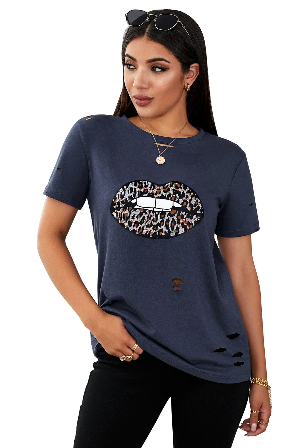 Lip Distressed Cotton Tee