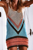 Sleeveless Colorblock Crochet Beach Dress