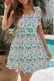 Floral Square Neck Ruffles Backless A-line Short Dress