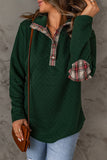 Geometric Texture Plaid Trim Sweatshirt