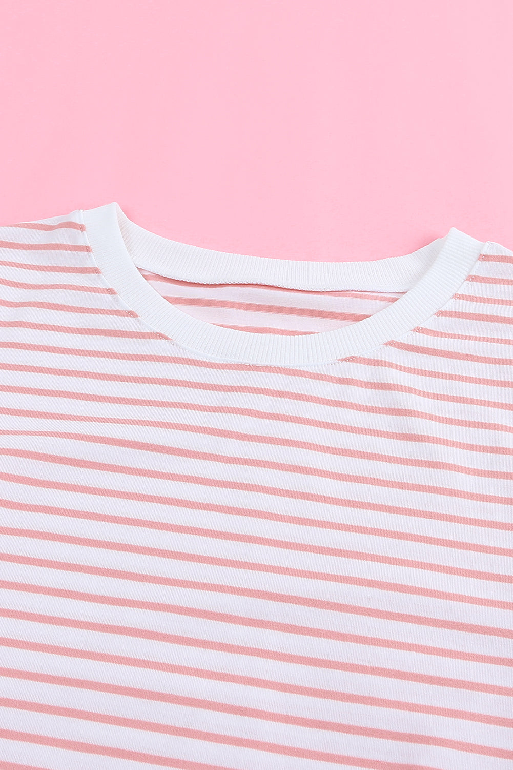 Pink Casual Striped Ruffle Sleeve Short Sleeve T-Shirt