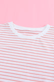 Pink Casual Striped Ruffle Sleeve Short Sleeve T-Shirt
