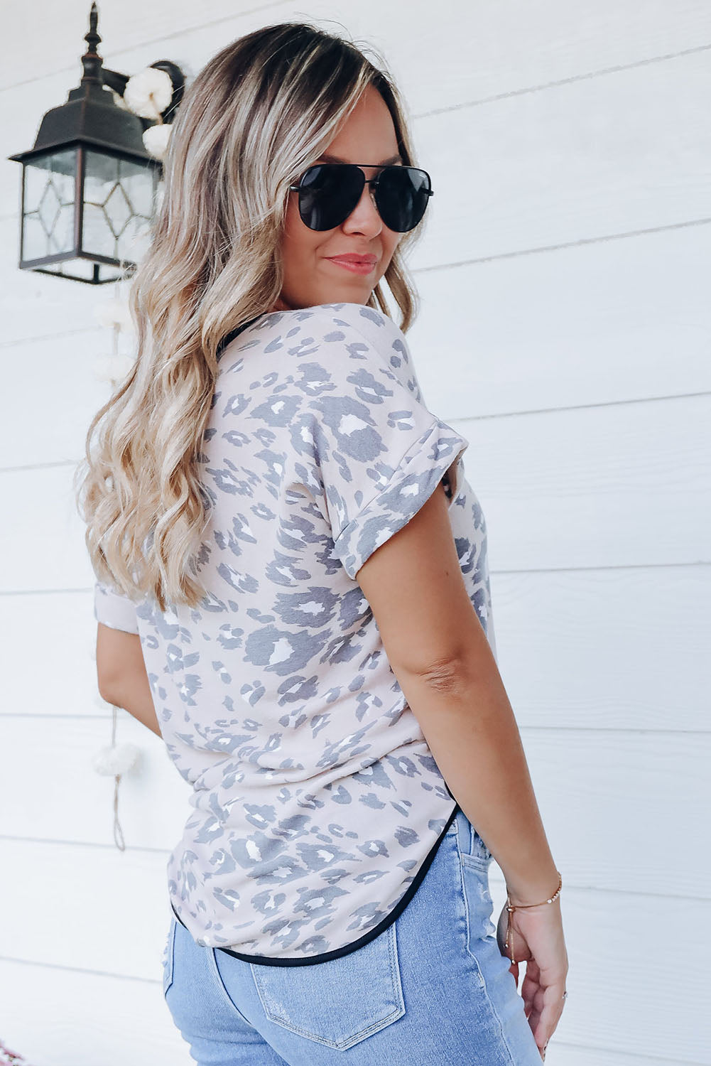 Contrast Trim Animal Print T-shirt