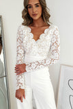 Scalloped V Neck Long Sleeve Lace Bodice High Waist Jumpsuit