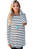 Stripe Elbow Patch Button Back Tunic Top