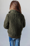 Beige Buttoned Solid Fleece Girl's Coat