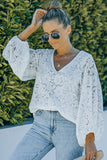 White Loose Puff Sleeve Lace Blouse