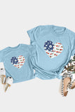 Family Matching American Flag Flower Heart Print Girl's Graphic Tee