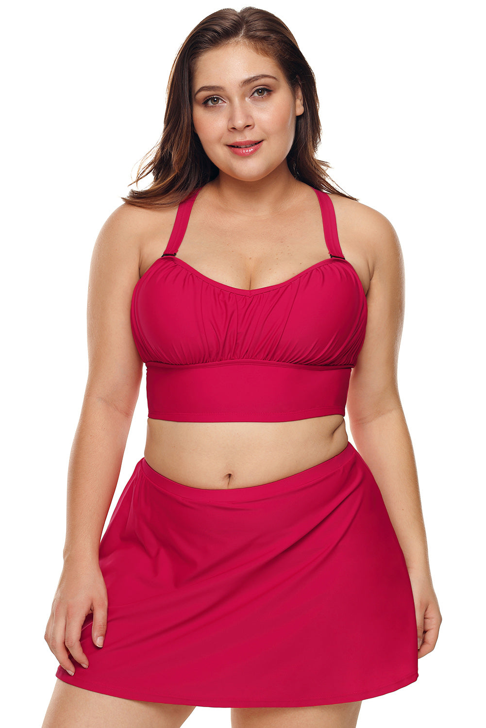 Wireless Plus Size Bikini Top and Swim Skirt Set
