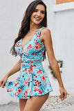 Floral Print Deep V Neck Swimdress with Panty
