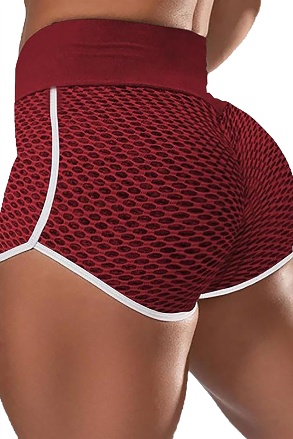 High Waist Honeycomb Contrast Stripes Butt Lifting Yoga Shorts