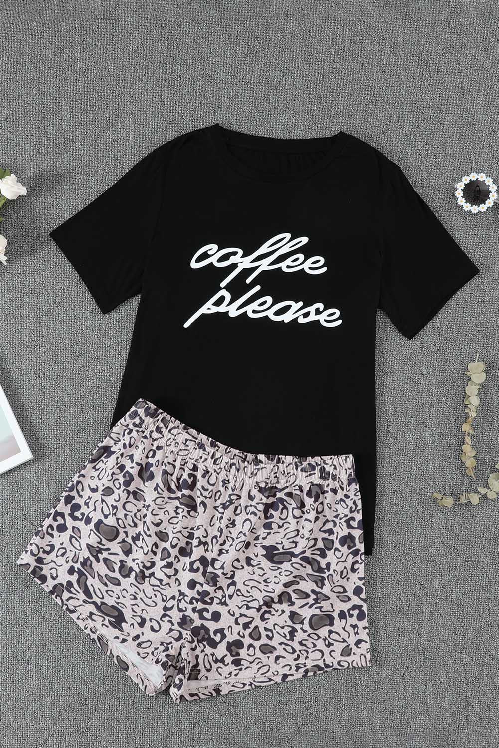 Coffee Please Graphic Crop Top And Shorts Lounge Set