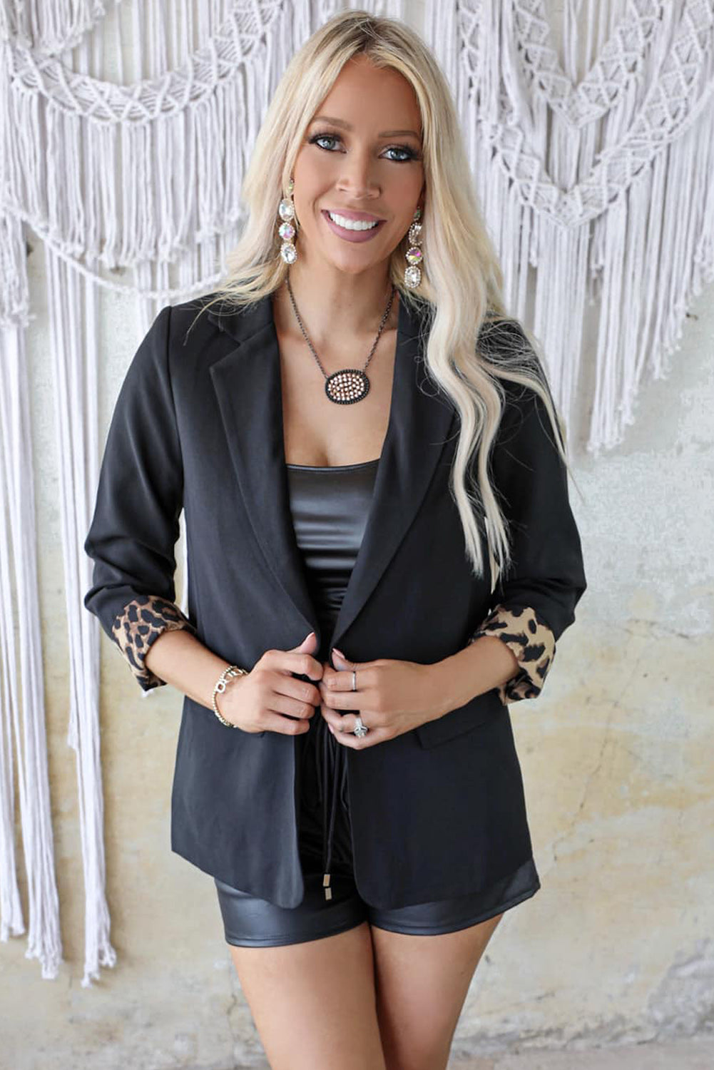 Black Leopard Lined Blazer