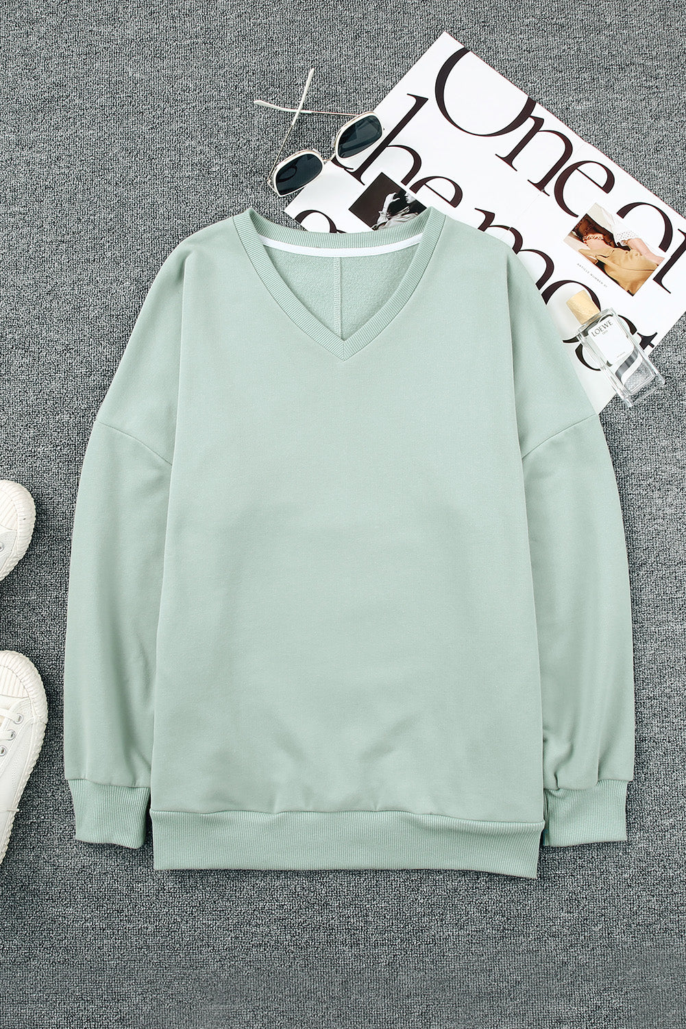 V Neck Drop Shoulder Sweatshirt with Pocket