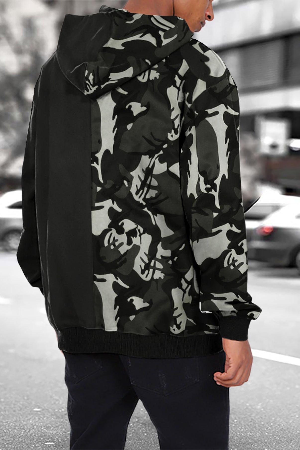 Camo Colorblock Men's Hoodie with Kangaroo Pocket