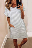 Striped Casual Short Dress with Pocket