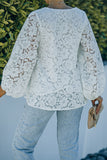White Loose Puff Sleeve Lace Blouse