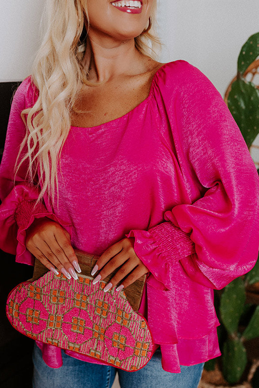 Square Neck Bishop Sleeves Shift Top