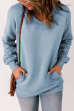 Sky Blue V Neck Drop Shoulder Sweatshirt with Pocket