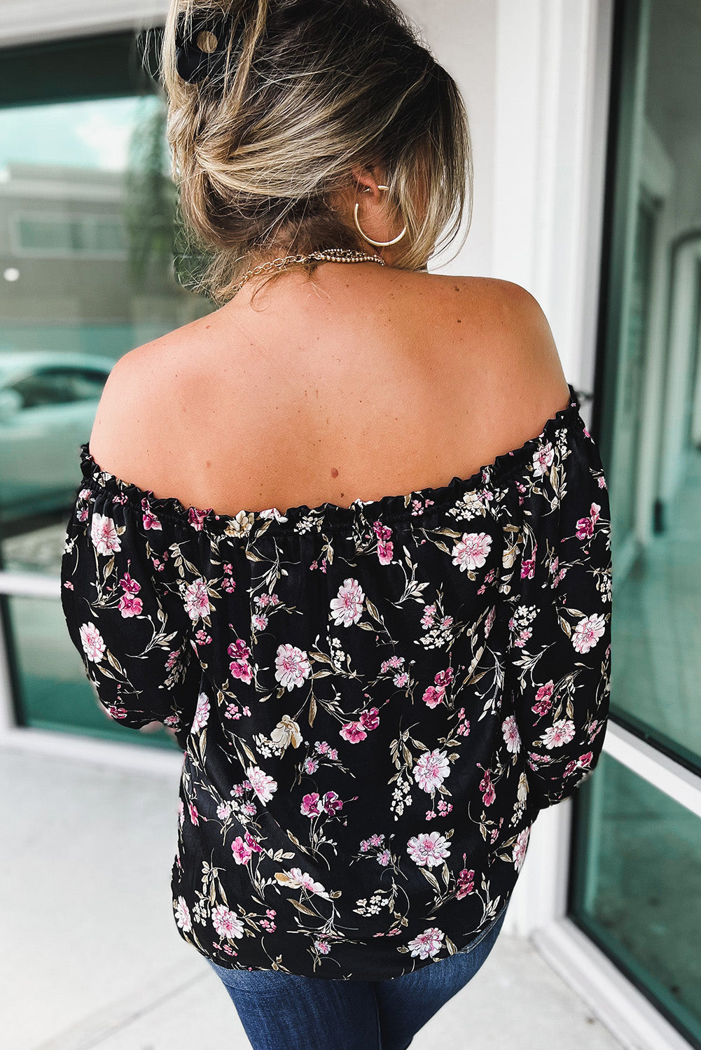 Floral Off Shoulder Plus Size Top