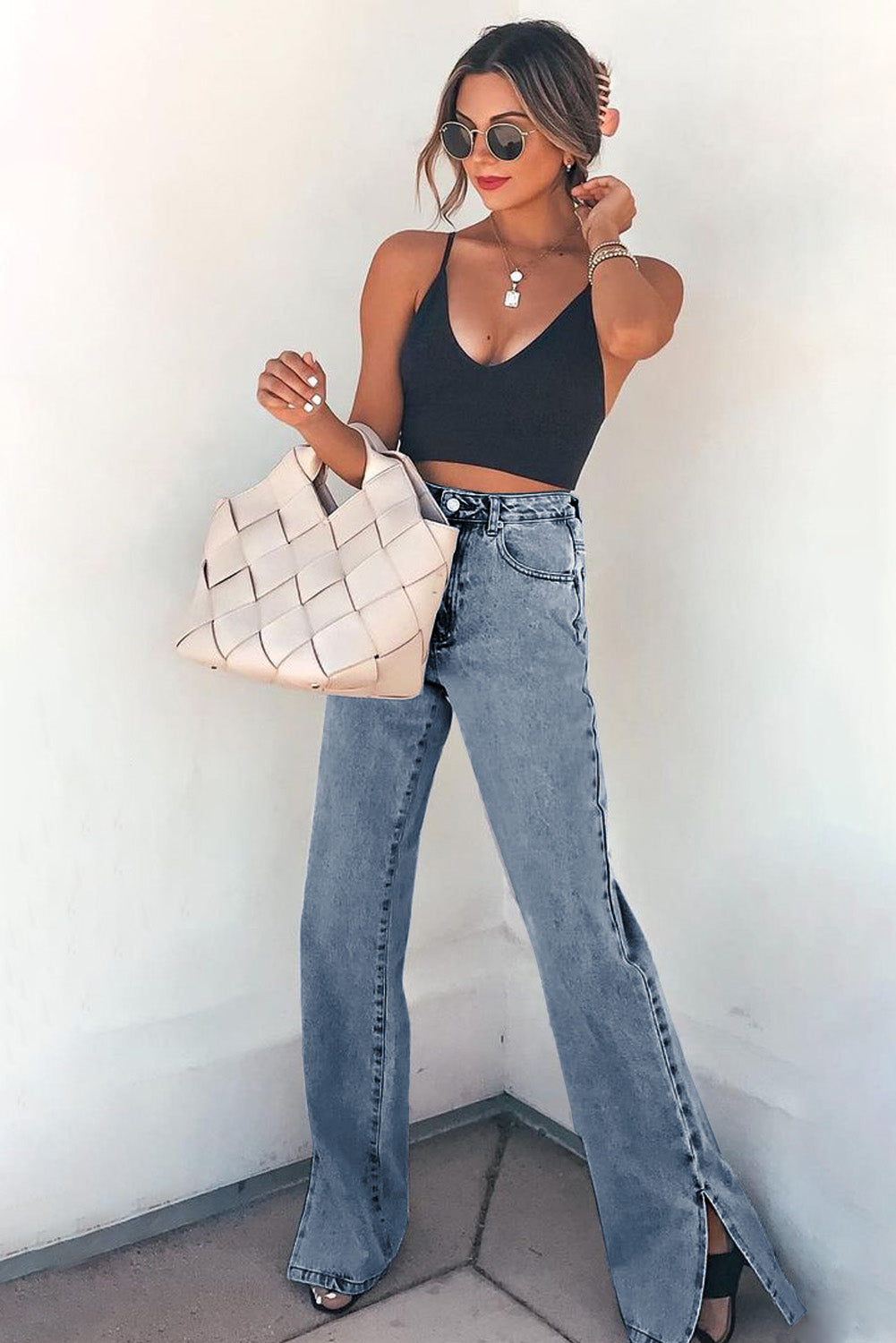 High Rise Slit Anklet Flare Jeans