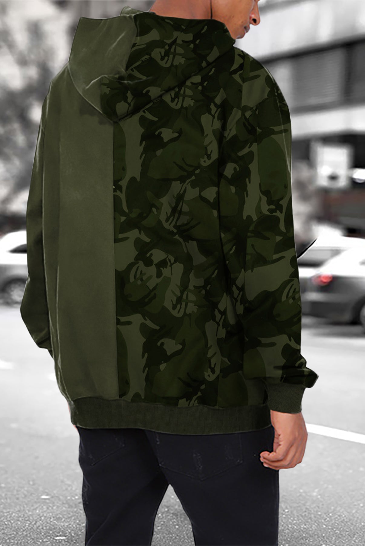 Camo Colorblock Men's Hoodie with Kangaroo Pocket