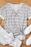 Gray Striped Criss Cross Short Sleeve Top