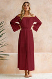 Off Shoulder Embroidered Flared Sleeve Lace Maxi Dress
