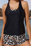 Scoop Neck Leopard Print 3 Piece Bikini Set
