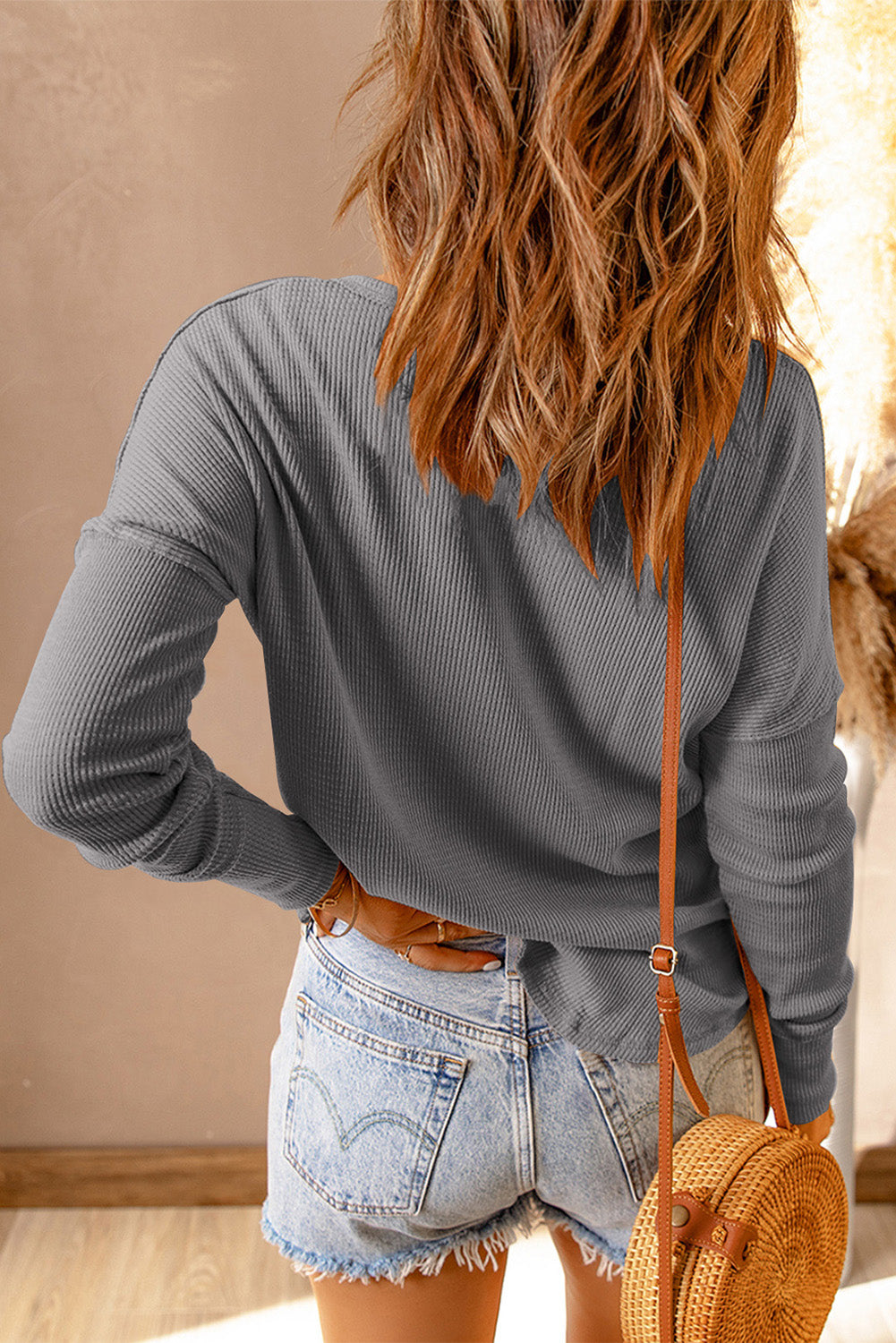 Waffle Knit Henley Top