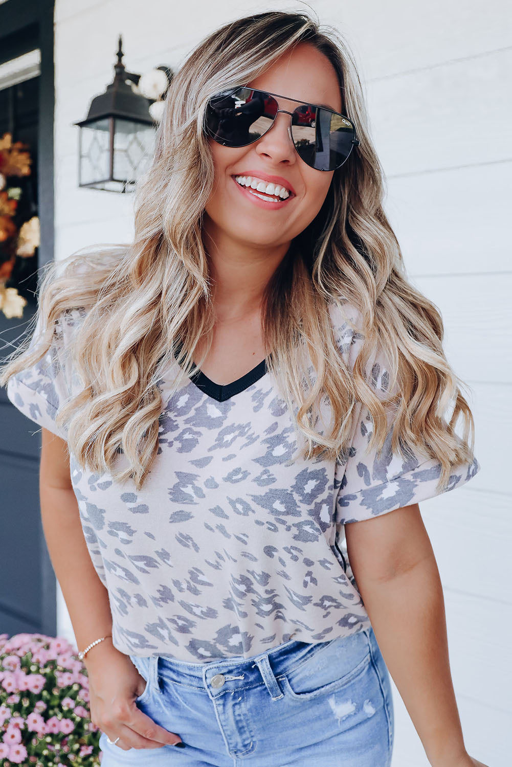Contrast Trim Animal Print T-shirt