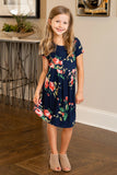 Short Sleeve Pocketed Children's Floral Dress