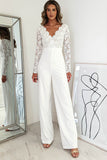 Scalloped V Neck Long Sleeve Lace Bodice High Waist Jumpsuit