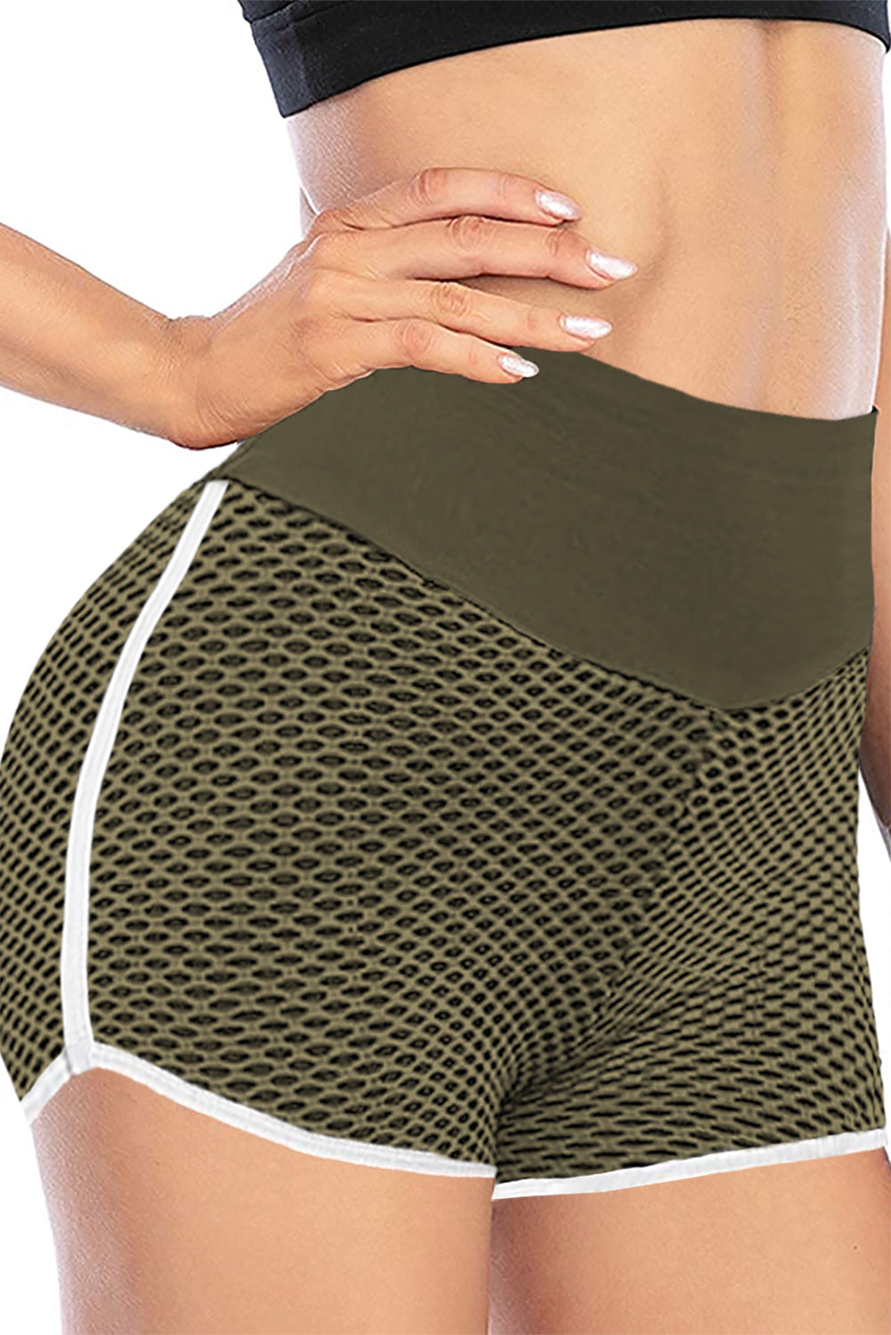 High Waist Honeycomb Contrast Stripes Butt Lifting Yoga Shorts