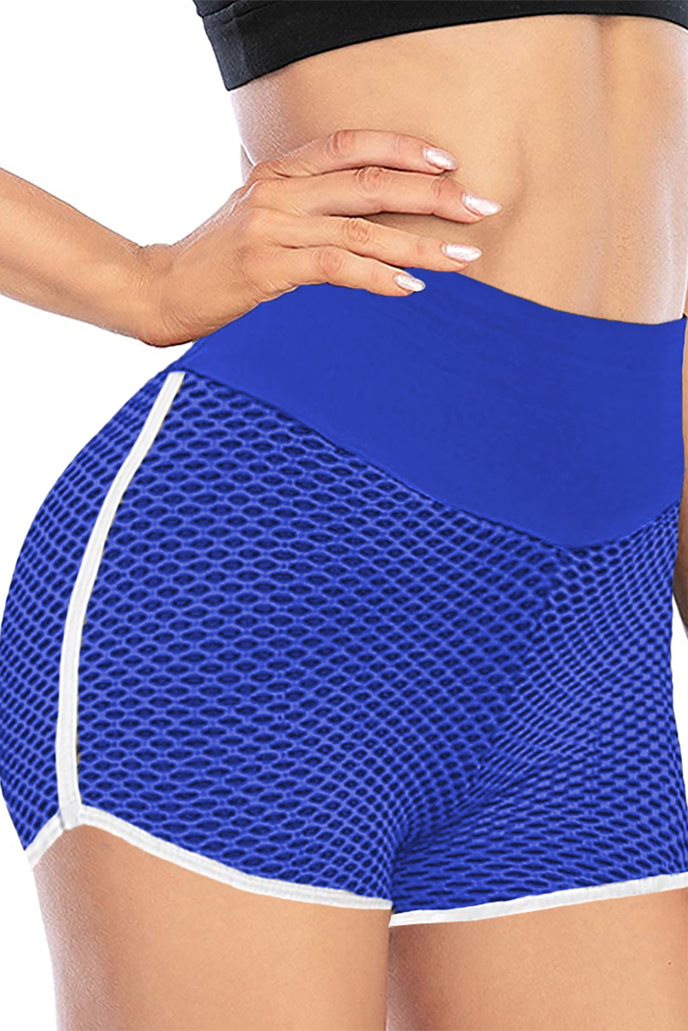 High Waist Honeycomb Contrast Stripes Butt Lifting Yoga Shorts