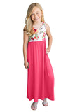 Crewneck Sleeveless Floral Patchwork Kids Maxi Dress